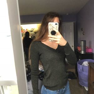 Green v-neck sweater